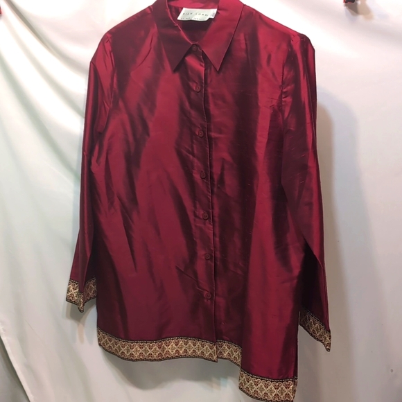 Silk Lore by Beth Terrell red 100 percent silk button up boho blouse size medium - Picture 1 of 9